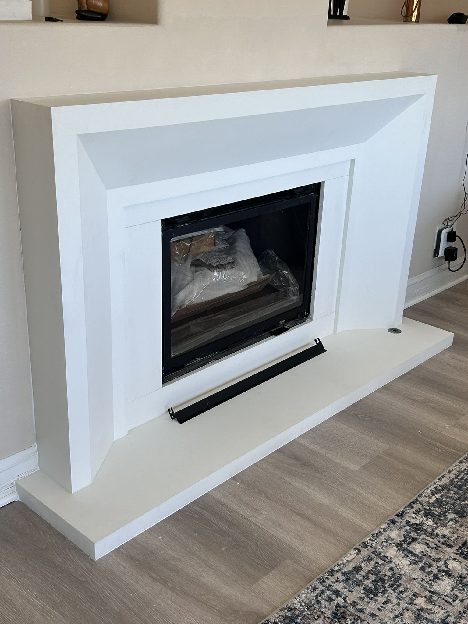 Precast concrete fireplace mantel and surround