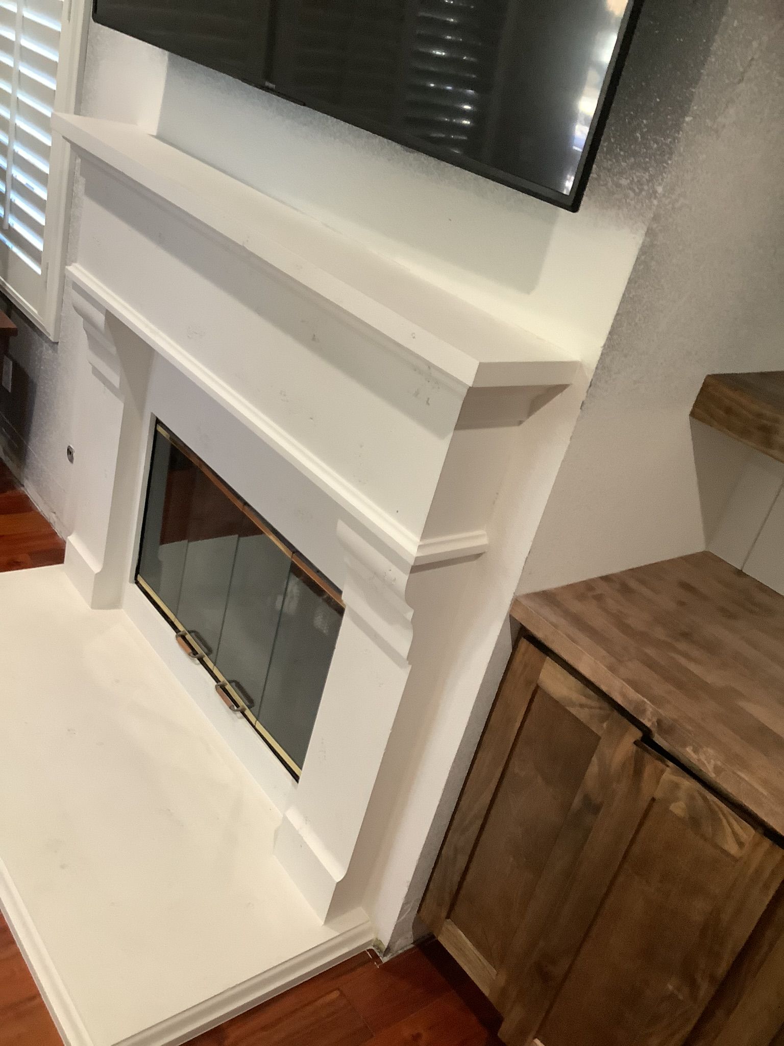 Cast stone fireplace and media surround