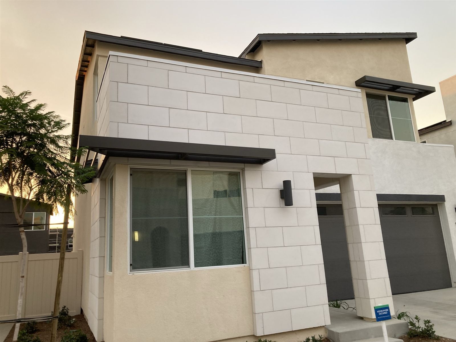 Block-clad modern home exterior